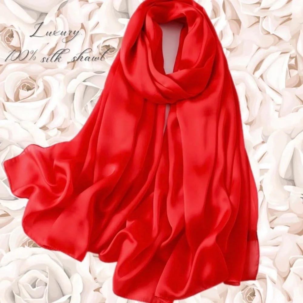 100% SILK SATIN Bright Red Large Shawl Scarf Wedding Wrap Bridesmaid Cover up